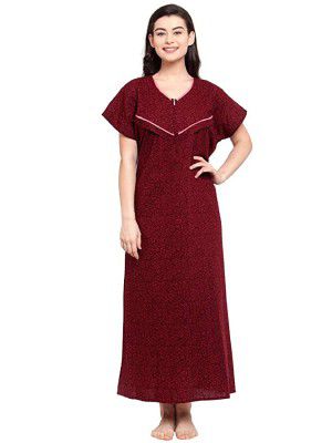 Secret Wish Womens Cotton Textured Maxi Maternity Nighty