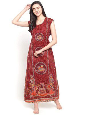 Secret Wish Womens Red Printed Cotton Nighty (Free Size)