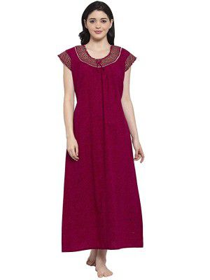 Secret Wish Womens Turquoise Blue Printed Cotton Nighty (Free Size)