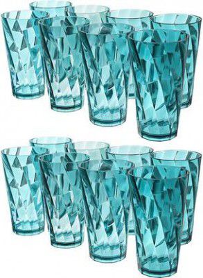 Sedulous TWISTER Pattern Set Of 16 Glass Set Water/Juice Glass (300 ml, Plastic, Blue)
