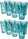 Sedulous TWISTER Pattern Set Of 16 Glass Set Water/Juice Glass (300 ml, Plastic, Blue)...
