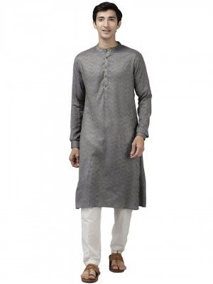 See Designs Grey & White Regular Fit Self Pattern Kurta Set