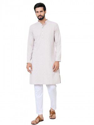 See Designs Men's Full Sleeve Mandarin Collar Geometric Sequins Embroidered Thread Work Straight Long Kurta - Festive Collection