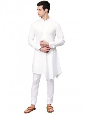 See Designs White Cotton Regular Fit Kurta
