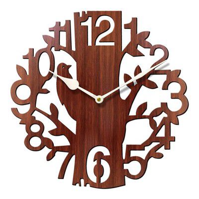 Sehaz Artworks Brown Wall Clocks for Bedroom | Wall Clock for Living Room | Designer Wooden Treebird Clocks for Home/Wall Decor 10 Inch