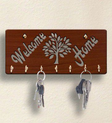 Sehaz Artworks Brown Welcome Home Wooden 7 Hooks Key Holder,