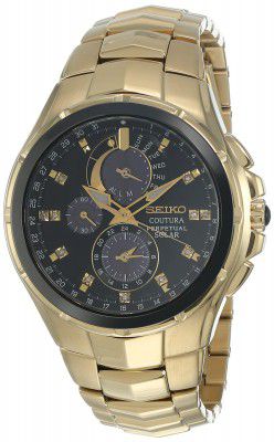 Seiko Analogue Mens Watch (Black Dial Yellow Colored Strap)