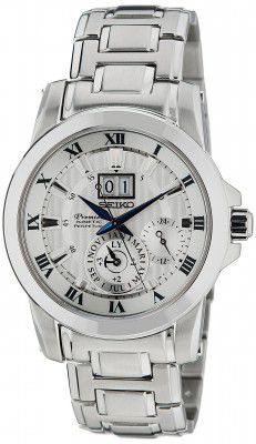 Seiko Mens Silver Stainless Steel Bracelet with Silver Analogue Dial Quartz Movement SNP091P1