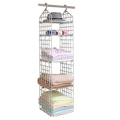 SELDOS Plastic Folding Dormitory Closet 5 Layer Wardrobe Hanging Organizer Holders & Racks