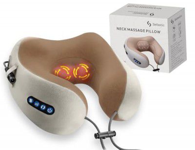 SELLASTIC Premium Neck Pillow Massager for Travel - 6-Month Warranty, Brown