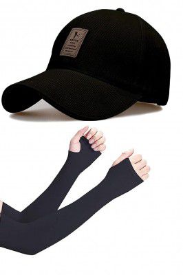 SELLORIA Brand Soft Cotton Adjustable Unisex Cap and Hand Glove Quick Drying Sun Protection for Men and Women Freesize Baseball Caps (Pack of 2)