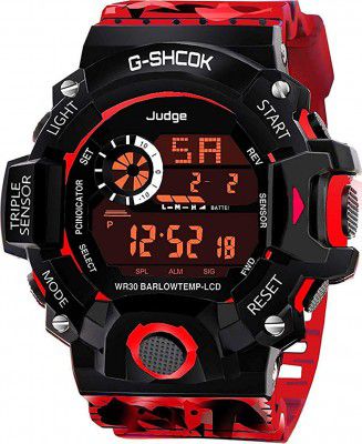 SELLORIA Silicone Digital Boy's Watch (Camaflouge Dial & Strap), Dial Color-Black, Red Band