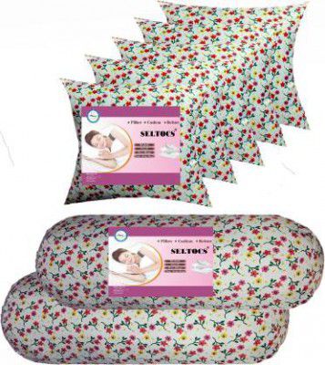 Seltocs 5 Cushion 2 Bolster Microfibre Floral Bolster Pack of 7 (Multicolor)