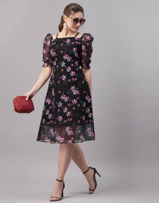 Selvia Women Drop Waist Black Dress