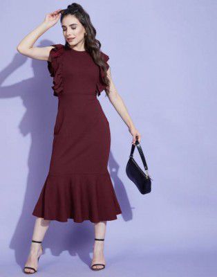 Selvia Women Ruffled Brown Dress