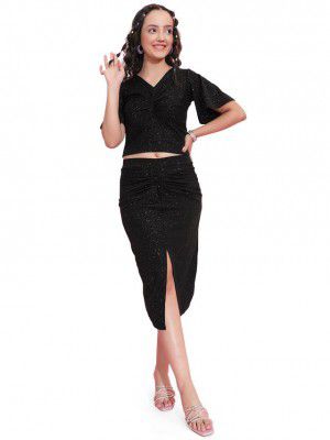 Selvia Women's Lycra V-Neck Casual Bell Sleeve Co-ords Set