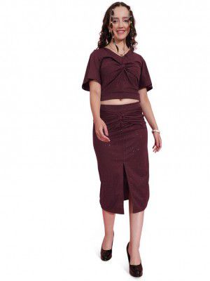 Selvia Women's Lycra V-Neck Casual Bell Sleeve Co-ords Set
