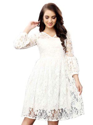 Selvia Women's Net Fit and Flare Knee-Length Casual Dress