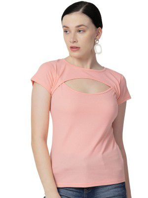 Selvia Women's Regular Fit Knitted Crop T-Shirt