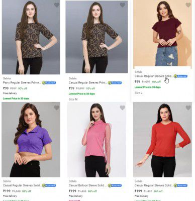 Selvia Womens Tops Starting @99 | Upto 91% Off