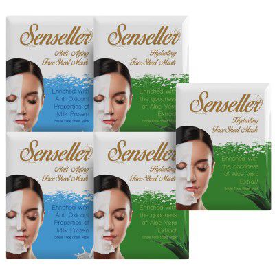 Senseller Anti-ageing-2, and Hydration-3 Face Sheet Mask - (Pack of 5)