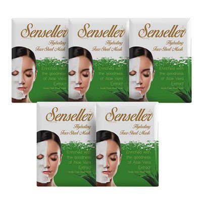 Senseller Hydrating Face Sheet Mask Enriched with Gmoist Sea Gel, Vitamin E, Sea Weed Extract (Pack of 5)