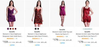 Senslife Nightwear Dress Starts @ Rs 159 | Upto 82% off