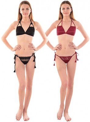 Senslife Women Satin Combo Night wear Lingerie Set of 2 SLCOM002