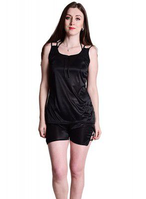 Senslife Womens & Girls Satin Plain/Solid Top and Shorts Set Pack of 1