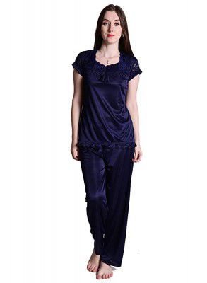 Senslife Womens Satin Plain/Solid Top and Pyjama Set Pack of 1