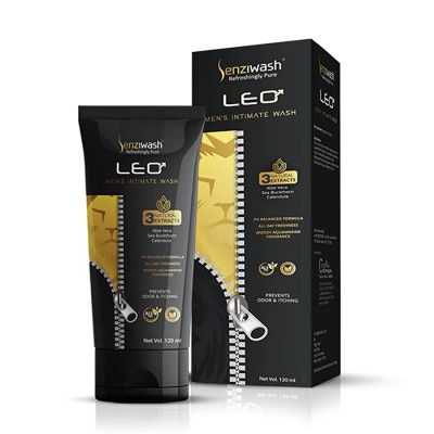 Senziwash Leo Intimate Wash for Men with Natural Ingredients | Aloe Vera, Sea Buckthorn & Calendula | Prevents Itching, Irritation and Odor | purely scientific & pH balanced -120 ml