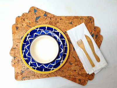 SEPARATE WAY 6MM Rectangular Cork placemats Decorative Dining Table mat Protect from Scratches, Heat-Resistant, Food Stain and Cutlery Noise, Anti Skid Kitchen Table mat (Set of 6, Blue Island)