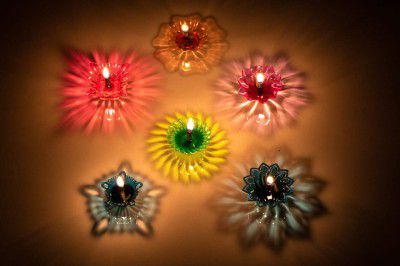 Set of 12 Designer Transparent Diya Deepak 3D Reflection Diya Combo Special Reusable Colourful Decorative Diwali Oil Diya for Decoration, Deepawali Oil Lamps for Pooja/Puja,Multicolor