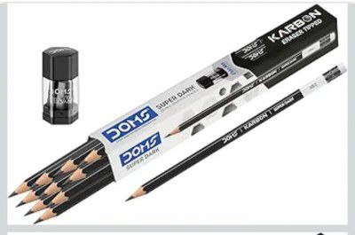 Set of 2 Super Dark Karbon Eraser Tipped Graphite Pencils, Black, Professional Drawing and Writing, 2 Pack with 10 Pencils each