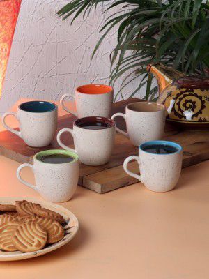 Set of 6 Dishwasher And Microwave Safe Ceramic Matte Cups 150 ML