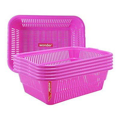 [Set of 6] Wonder Plastic Prime Natasha 1013 Plastic Fruit Basket, Pink Color