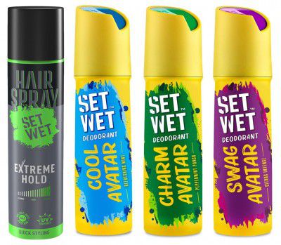 Set Wet Deodorant Spray Perfume for Men,150ML (Cool, Charm and Swag Avatar Pack of 3)