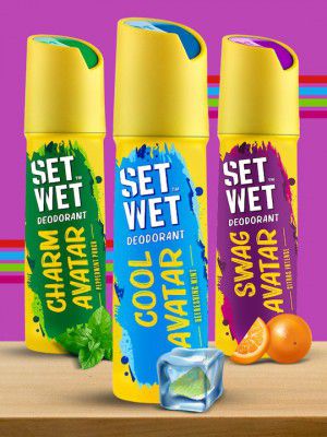 Set Wet Men Set of Cool - Charm & Swag Avatar Deodorant Body Spray Perfume - 150 ml Each