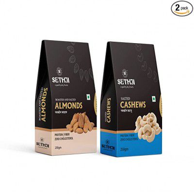 SETHJI Dry Fruits and Nuts Value Combo Pack (Salted Almonds, Salted Cashew, 500g- Pack of 2(250g EACH))