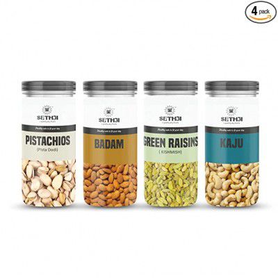 SETHJI Dry Fruits Healthy And Delicious Combo Pack (Pistachio, Badam, Green Raisins, Kaju, 400gm- 100g each (Pack of 4))