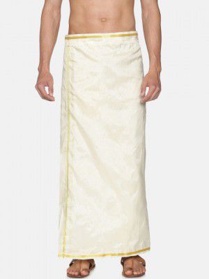 Sethukrishna Men Cream-Coloured & Gold-Coloured Solid Readymade Dhoti