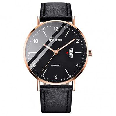 SEVEN Analogue Mens Watch (Black Dial Black Colored Strap)