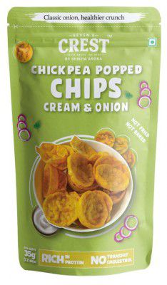 Seven's Crest Chickpea Popped Chips- Cream & Onion | 3 x 35g | Not Baked | Not Fried | Rich in Protein | Low Calorie | Healthier Snack (Pack of 3)