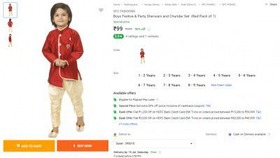 SFC FASHIONS  Boys Festive & Party Sherwani and Churidar Set  (Red Pack of 1)