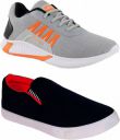 SFR  Trendy Collection Combo Pack of 2 Sporty Casual Sneakers Outdoor Running Walking Sneakers For Men  (Black, Grey)...