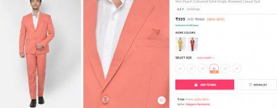 SG RAJASAHABMen Peach-Coloured Solid Single-Breasted Casual Suit