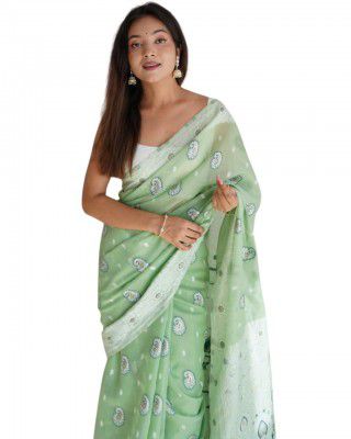 SGF11 Women's Kanjivaram Soft Cotton Linen Silk Saree With Blouse Piece