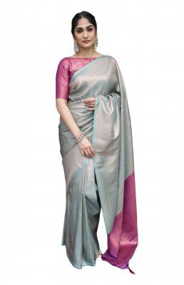 SGF11 Women's Trendy Kanjivaram Soft Lichi Silk Saree With Blouse Piece