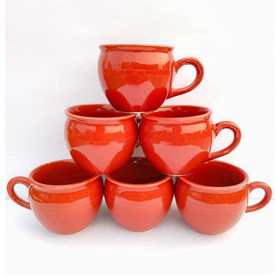 SGH Ceramic Brown Kulhad Kullad kullar Cup Set of 6 for Tea and Coffee with Handle