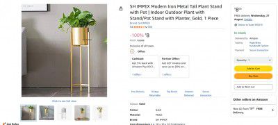 SH IMPEX Modern Iron Metal Tall Plant Stand 1 Piece